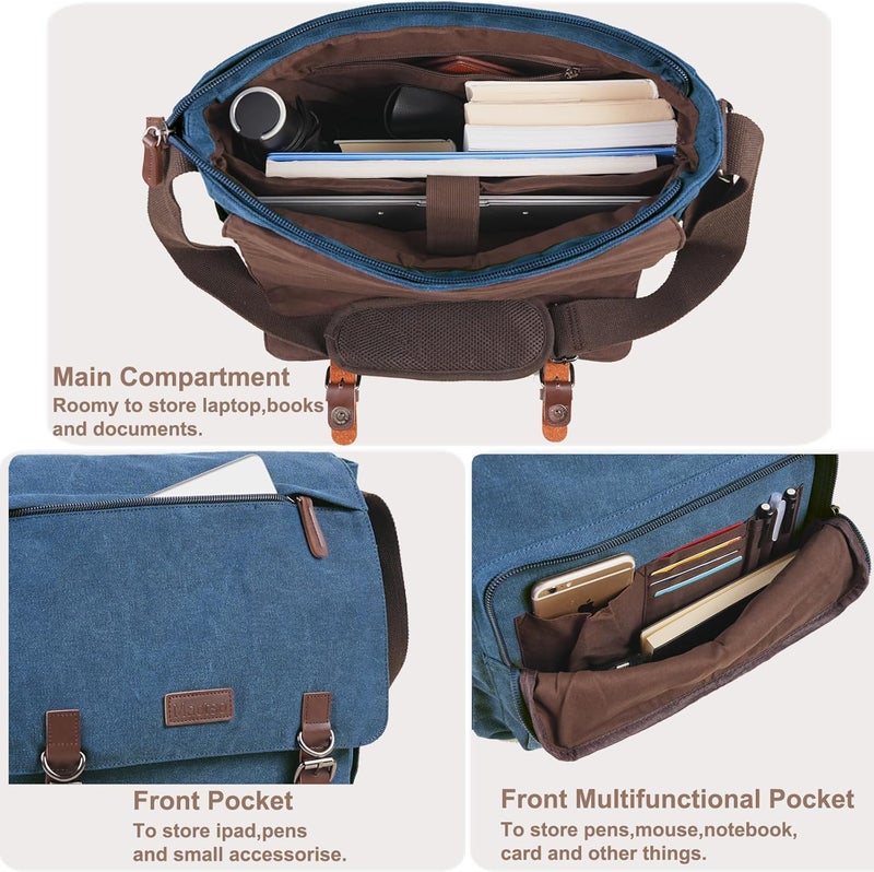 Mactso Canvas Messenger Bag for Men Women,Travel Satchel Shoulder bag 15.6 Inch Laptop Bag briefcase Business - Image 3